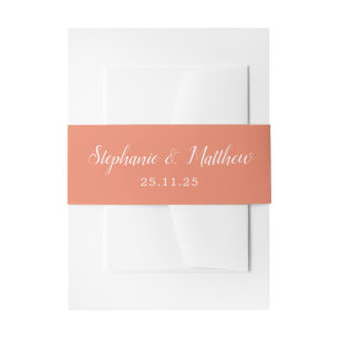 Peach Coral Modern Script Typography Wedding Invitation Belly Band
