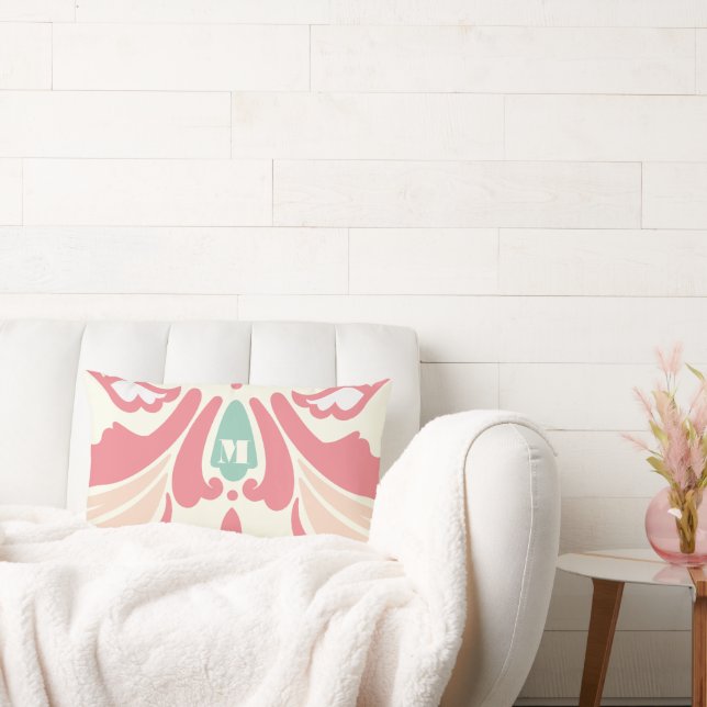 Peach Coral Mushroom and Mint Modern Pillow (Couch)