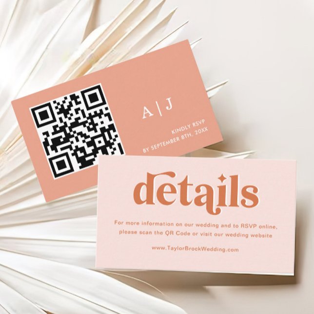 Peach Coral Orange Boho Disco Wedding Details Enclosure Card (Creator Uploaded)