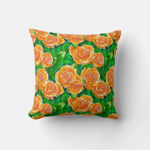 Peach / Coral Orange Watercolor Roses Cushion