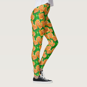 Peach / Coral Orange Watercolor Roses Leggings
