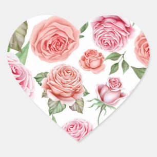Peach Coral Pink Roses Greenery Leaves Party Favou Heart Sticker