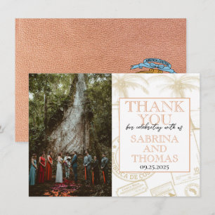 Peach Costa Rica Wedding Photo Thank You Card