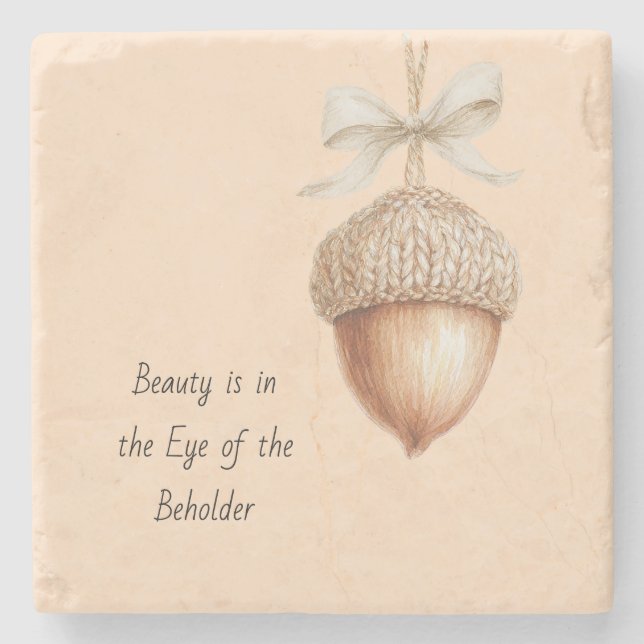 Peach Cosy Hazelnut Cream Bow Stone Coaster (Front)