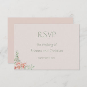 Peach Cream and Sage Green Romantic Floral RSVP Card