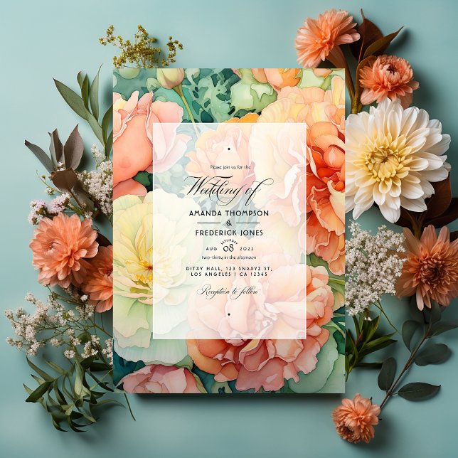 Peach, Cream, and Seafoam Green Floral Wedding Invitation (Creator Uploaded)