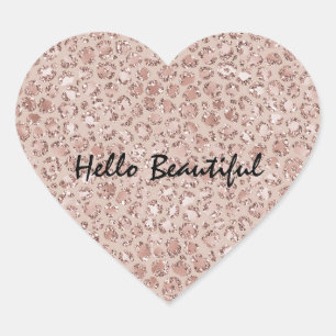Peach Cream Blush Leopard Print Glitter       Heart Sticker