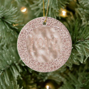 Peach Cream Blush Leopard Print Glitter Love    Ceramic Tree Decoration