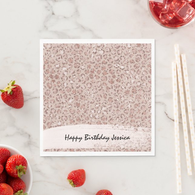 Peach Cream Blush Leopard Print Glitter     Napkin (Insitu)