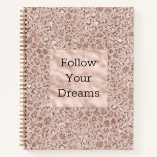 Peach Cream Blush Leopard Print Glitter Notebook