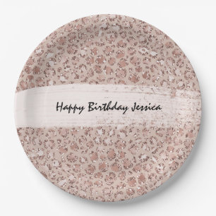 Peach Cream Blush Leopard Print Glitter      Paper Plate