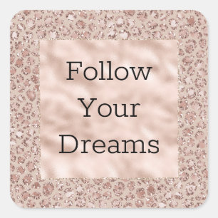 Peach Cream Blush Leopard Print Glitter    Square Sticker