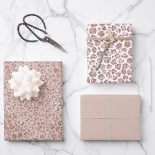 Peach Cream Blush Leopard Print Glitter      Wrapping Paper Sheet