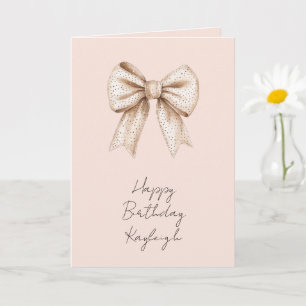Peach Cream Bow Birthday Card