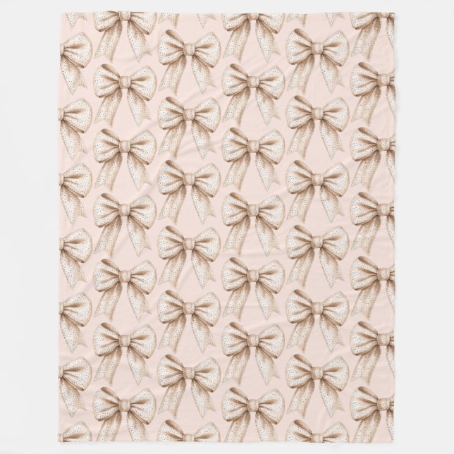Peach Cream Bow Birthday Fleece Blanket (Front)