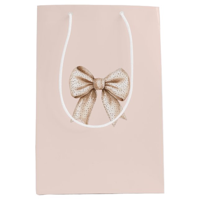 Peach Cream Bow Birthday Medium Gift Bag (Front)