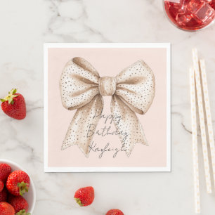 Peach Cream Bow Birthday Napkin