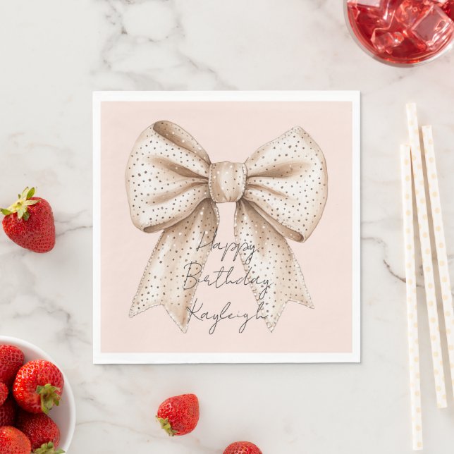 Peach Cream Bow Birthday Napkin (Insitu)