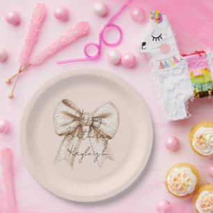 Peach Cream Bow Birthday Paper Plate