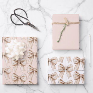 Peach Cream Bow Birthday Wrapping Paper Sheet