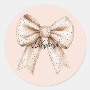Peach Cream Bow Classic Round Sticker