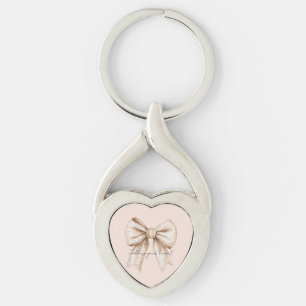 Peach Cream Bow Key Ring
