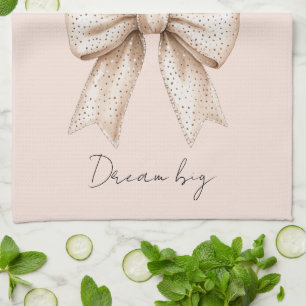 Peach Cream Bow Tea Towel