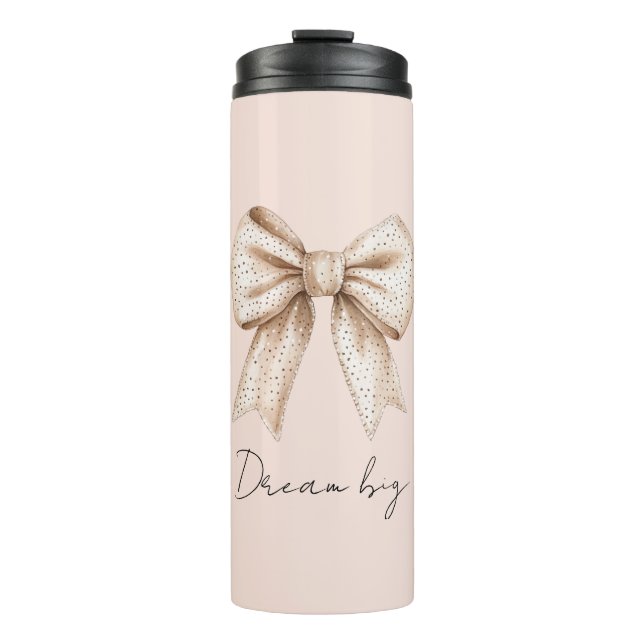 Peach Cream Bow Thermal Tumbler (Front)