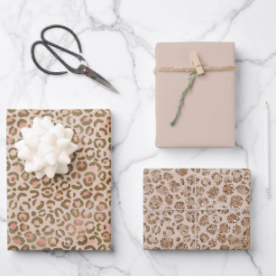 Peach Cream Brown Leopard Print Wrapping Paper Sheet