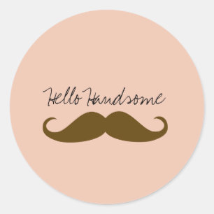 Peach Cream Brown Moustache Classic Round Sticker