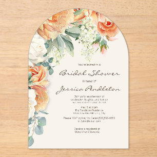 Peach Cream Floral Eucalyptus Bridal Shower Acrylic Invitations