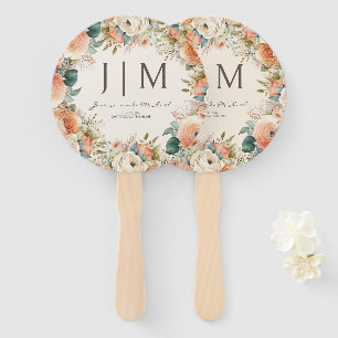Peach Cream Floral Eucalyptus Wedding Hand Fan