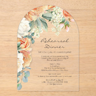 Peach Cream Floral Greenery Arch Rehearsal Dinner Acrylic Invitations