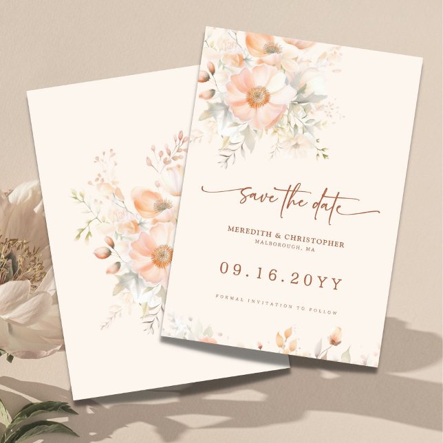 Peach Cream Floral Watercolor Wedding Save The Date (Creator Uploaded)