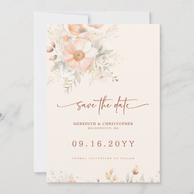 Peach Cream Floral Wedding Save The Date (Front)
