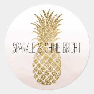 Peach Cream Glitter Glitzy Pineapple Sparkle     Classic Round Sticker