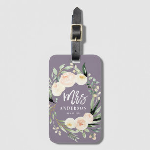 Peach cream green watercolor floral wedding mrs luggage tag