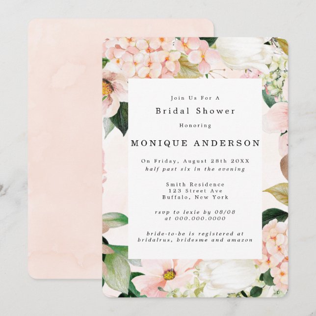 Peach Cream Hydrangeas Tulip Bridal Shower Invitation (Front/Back)