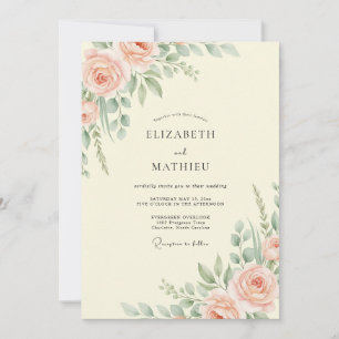 Peach Cream Leafy Wedding Invitation