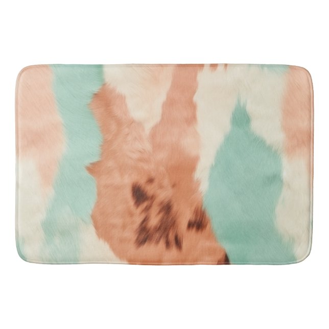 Peach Cream Mint Cowgirl Cowhide Bath Mat (Front)