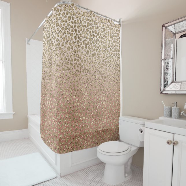 Peach Cream Ombre Gold Glitter Leopard Print    Shower Curtain (In Situ)