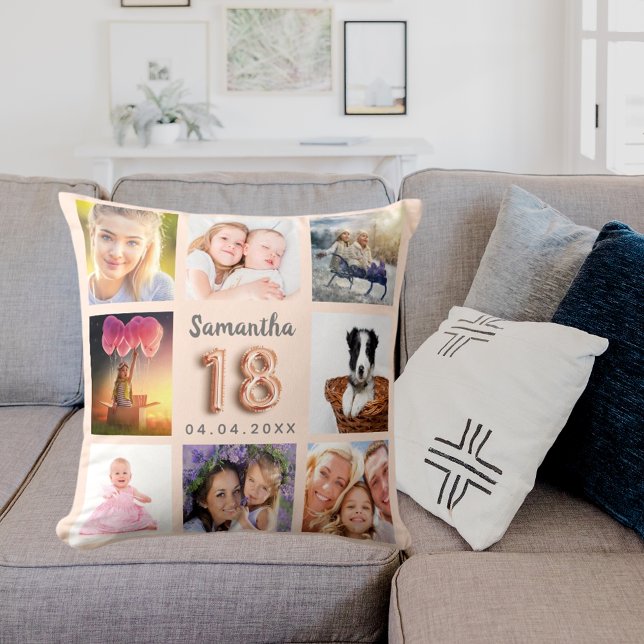 Peach cream photo collage 18th birthday cushion (Creator Uploaded)