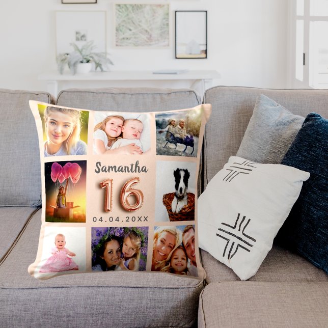 Peach cream photo collage Sweet 16 Cushion (Creator Uploaded)