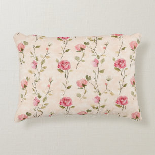 Peach Cream Pink Roses Floral Decorative Cushion