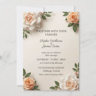 Peach Cream Rose Wedding Invitation