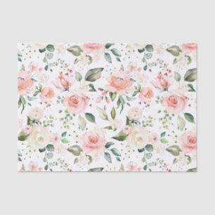 Peach cream roses, green leaves tissue paper