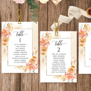 Peach, Cream Seating Plan Cards with Guest Names