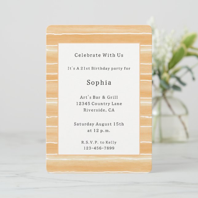 Peach Cream Stripes Birthday   Invitation (Standing Front)