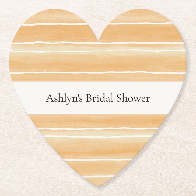 Peach Cream Stripes Bridal Shower Paper Coaster (Front)