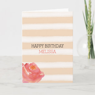 Peach Cream Stripes Watercolor Flower Card